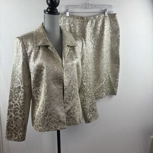 VTG Designs by Seymour Suit Jacket Skirt‎ Set Mother of Bride Cocktail Gold Glam
